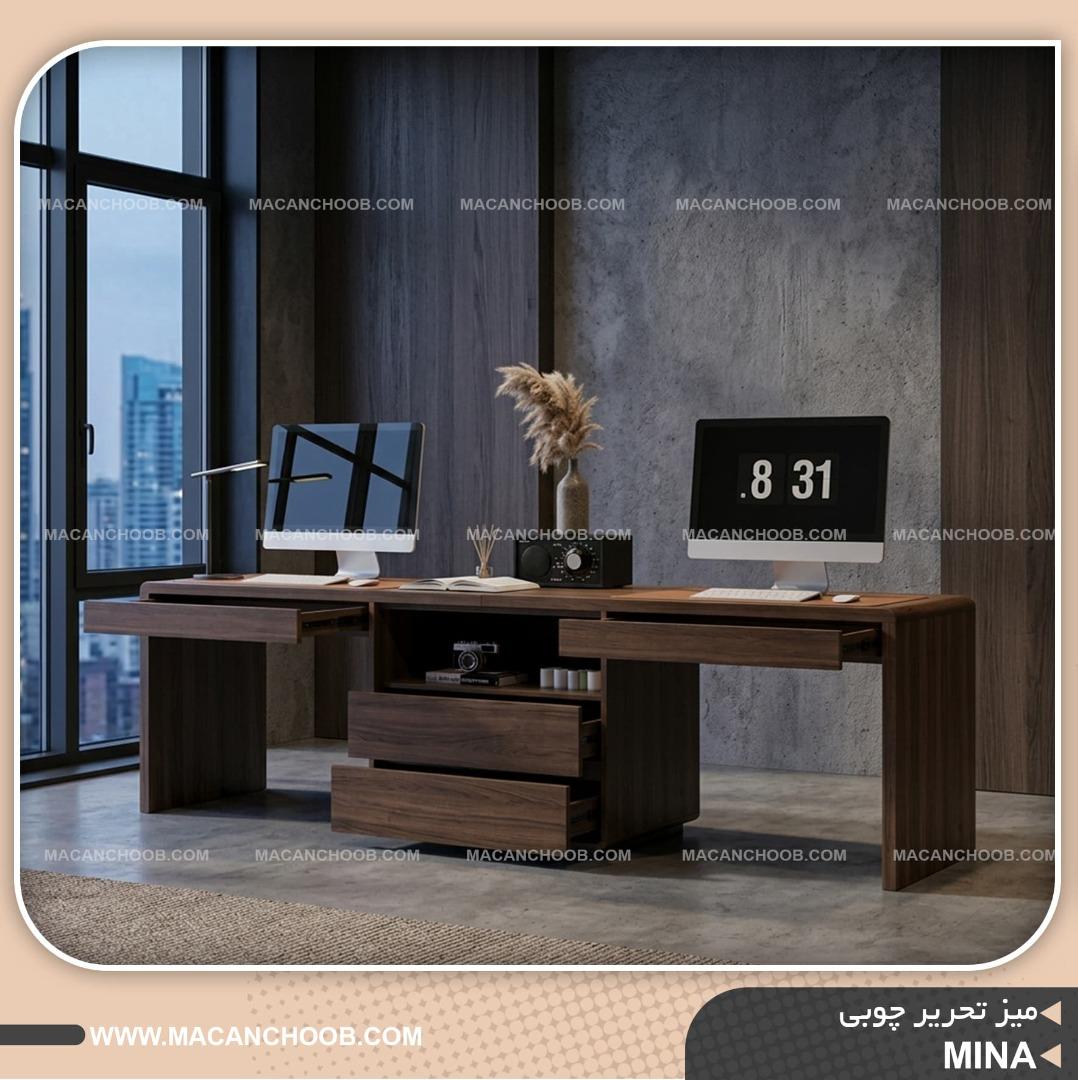 میز تحریر و مطالعه چوبی دونفره عرض 240 مدل MINA 
